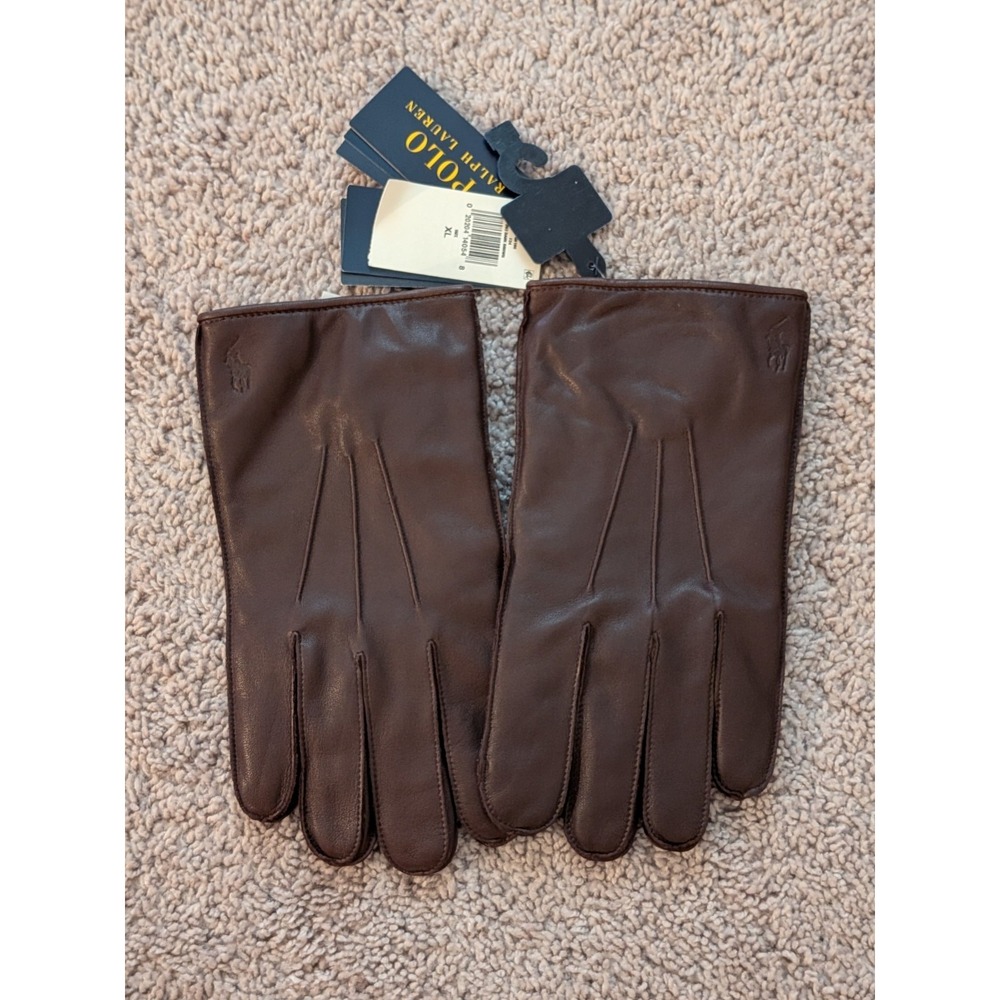 NWT Polo Ralph Lauren Touchscreen Brown Leather Gloves Mens XL Sheepskin Nappa